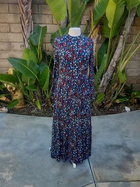 Boden Floral Navy Blue Long Sleeve Maxi Dress Size 8